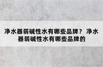 净水器弱碱性水有哪些品牌？ 净水器弱碱性水有哪些品牌的